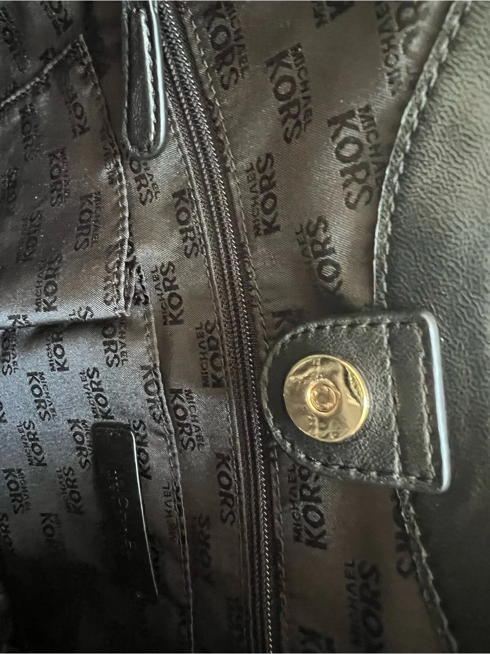 Michael Kors Black Leather Shoulder Tote with Gold Chain Handles